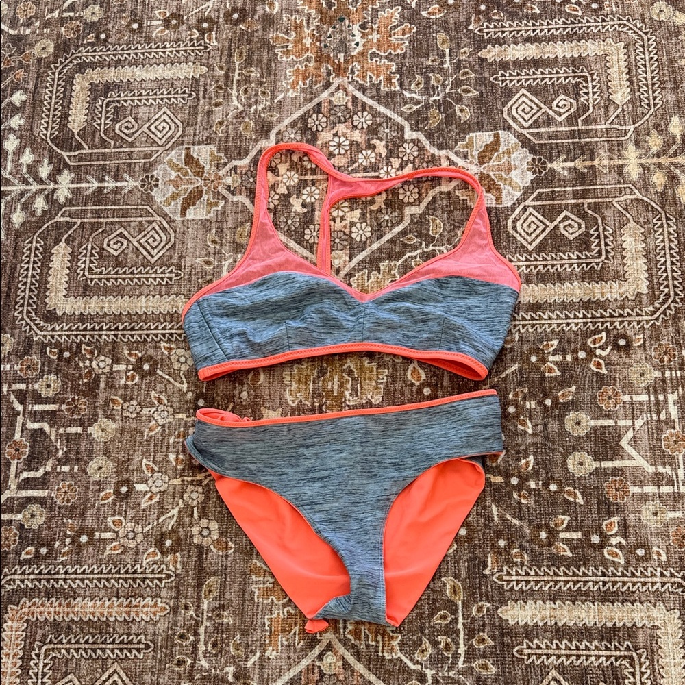 lululemon athletica Heather Gray and Coral Two-Piece Swim Bikini